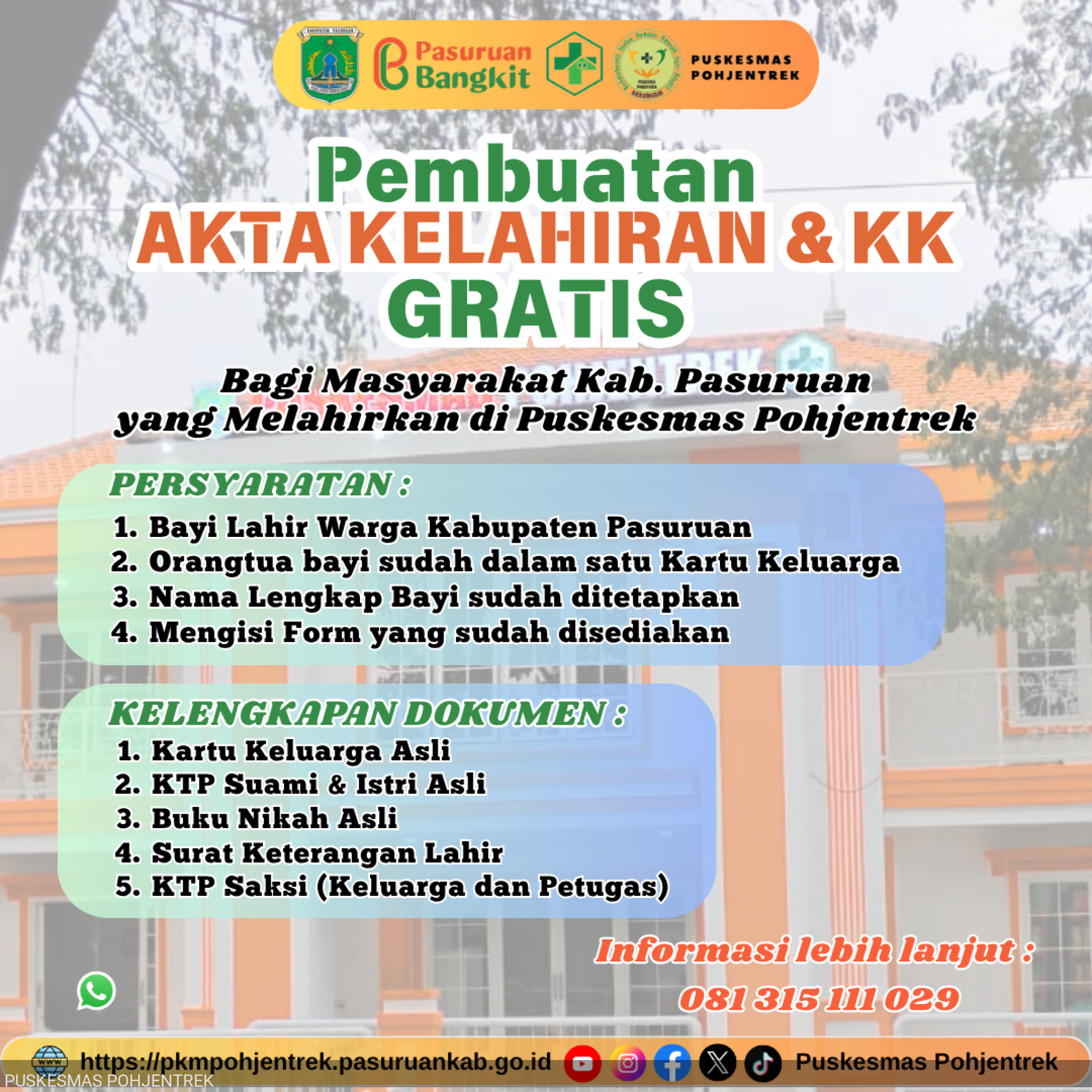 Inovasi Pelayanan Puskesmas Pohjentrek: Pembuatan Akta Kelahiran dan Kartu Keluarga Gratis bagi Ibu Melahirkan