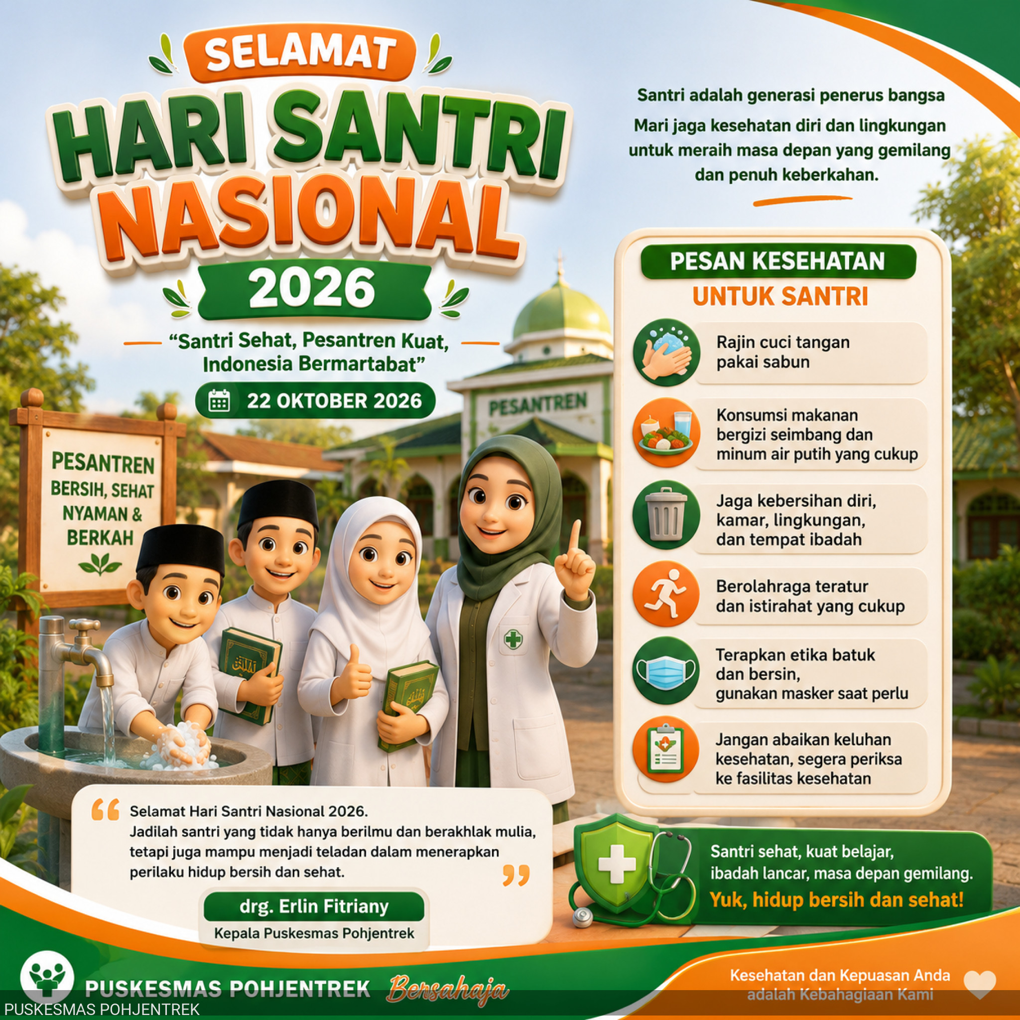Peringati Hari Santri Nasional 2026, Puskesmas Pohjentrek Ajak Santri Wujudkan Generasi Sehat, Cerdas, dan Berakhlak Mulia